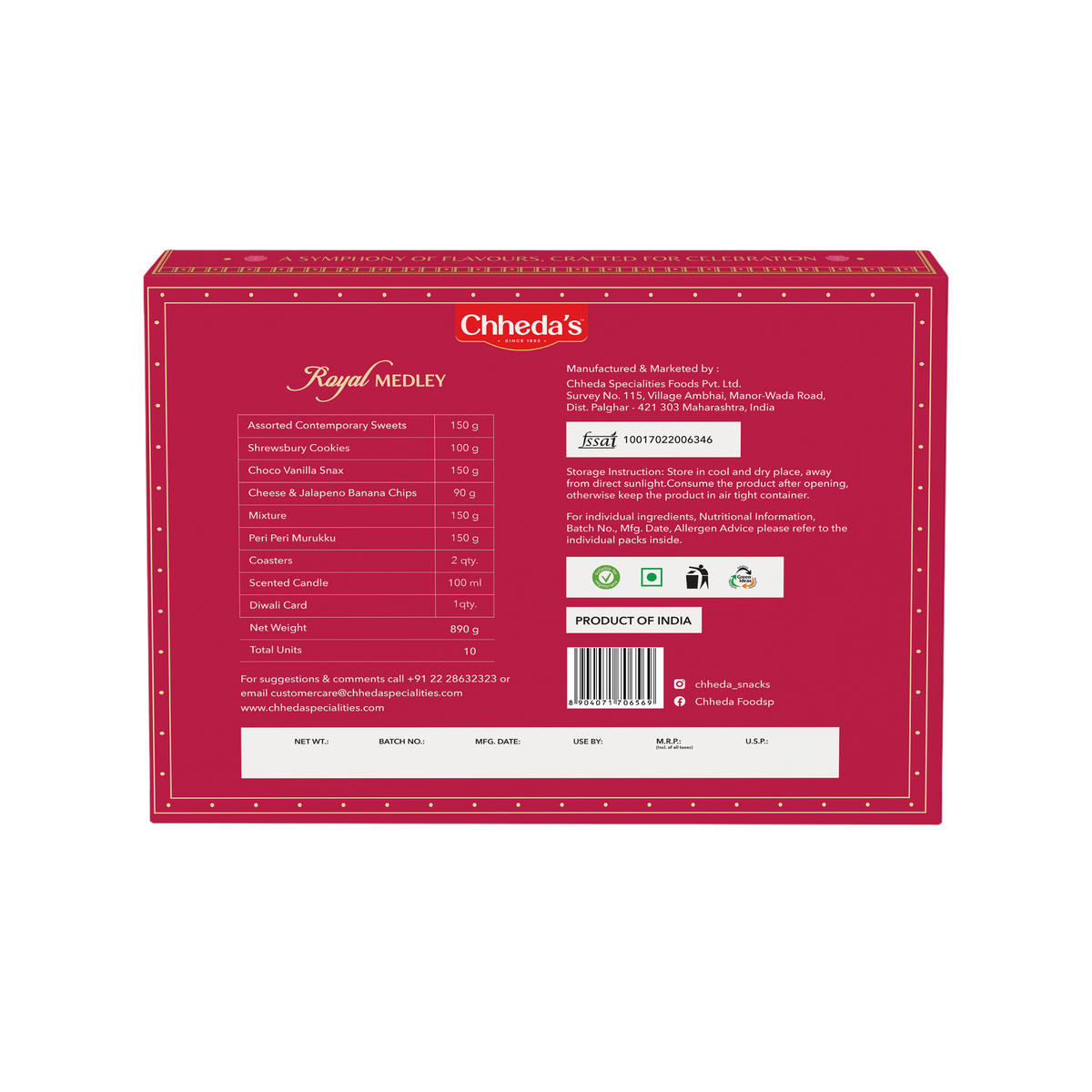Chheda's Royal Medley gift box – back with contents